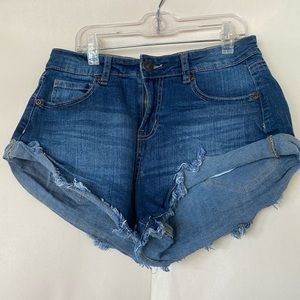 Extremely high waisted jean shorts